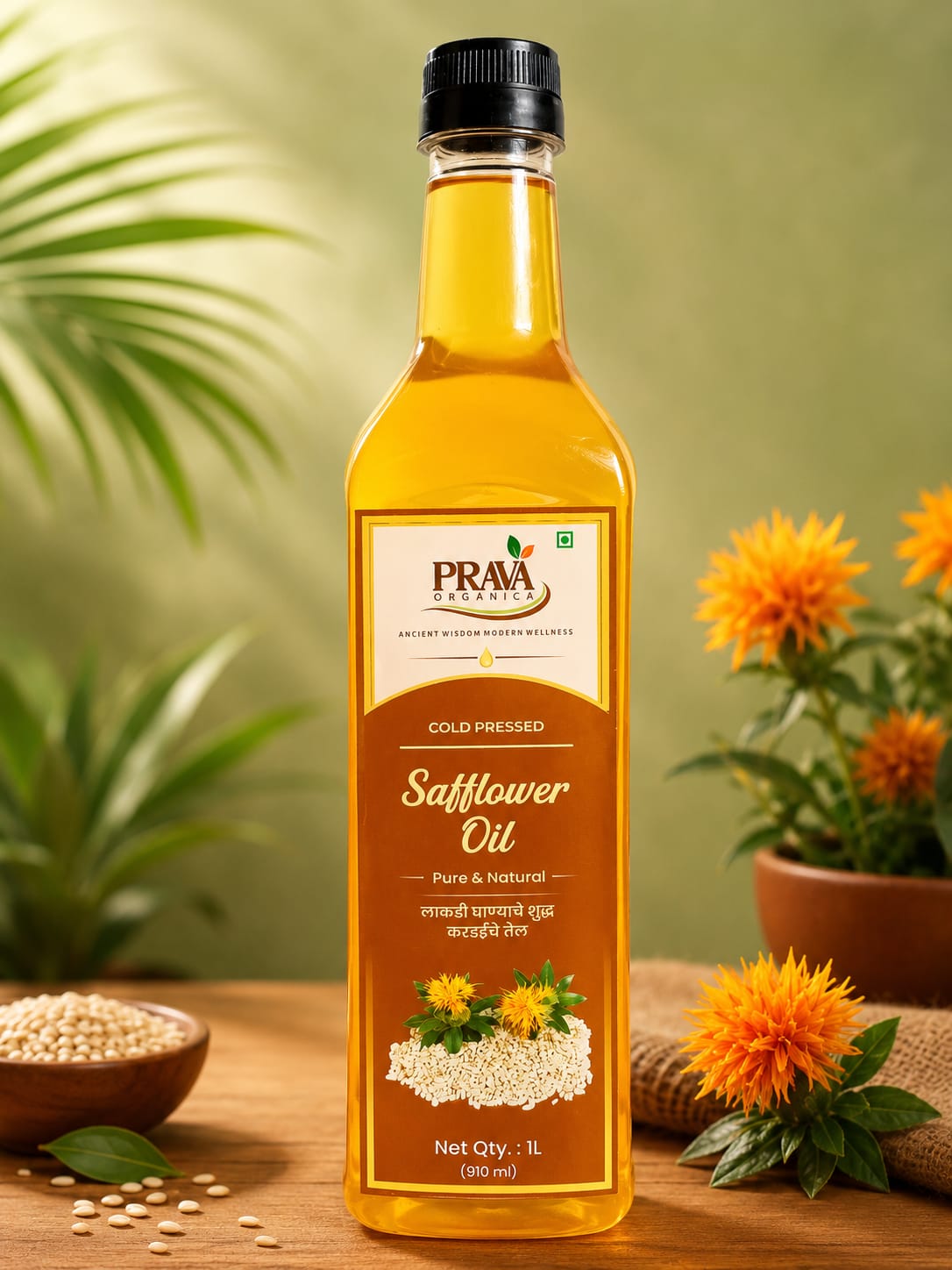 Wooden Cold Pressed Safflower Oil